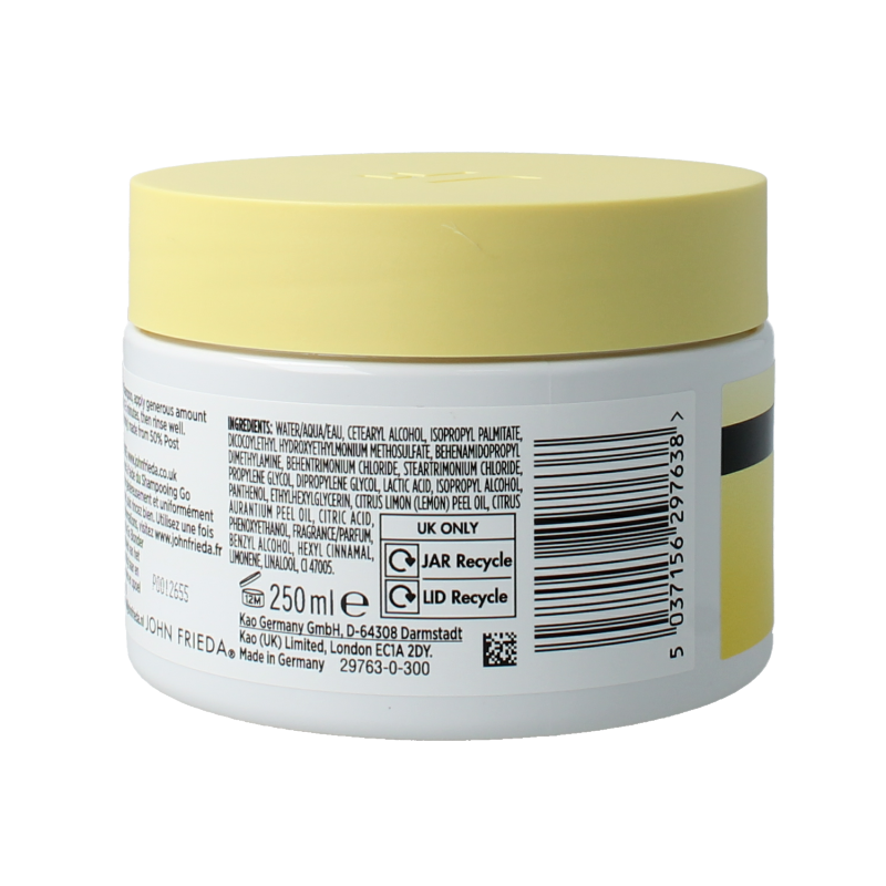 John Frieda Go Blonder Repair Mask in 250ml, a hair treatment product with a smooth, creamy texture and packaging.