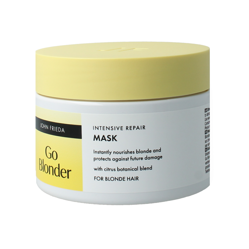 John Frieda Go Blonder Repair Mask in 250ml, hair care treatment with a creamy texture, designed to repair and brighten blonde hair.
