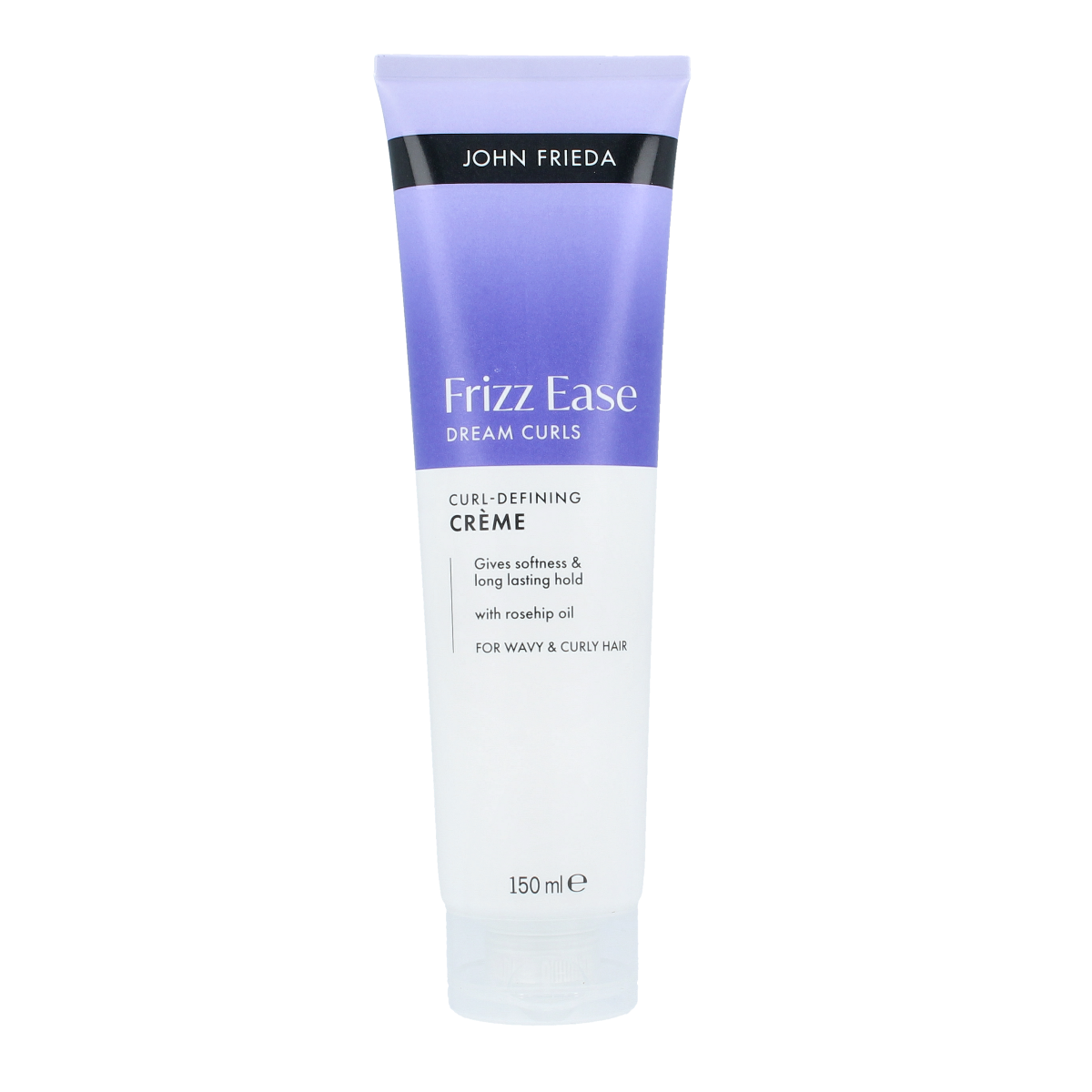 John Frieda Dream Curls refining cream in 150ml tube, designed for enhancing and defining curly hair.