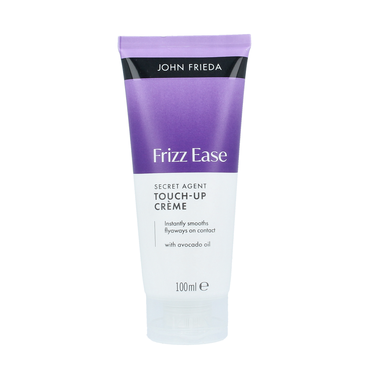 John Frieda Secret Agent Touch Up Creme, 100ml, haircare product in a sleek tube with a white cap, designed for quick hair touch-ups.