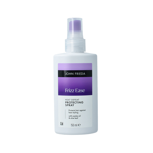 John Frieda Frizz Ease Heat Defeat Protecting Spray, 150ml, hair styling product with spray nozzle for frizz control and heat protection.