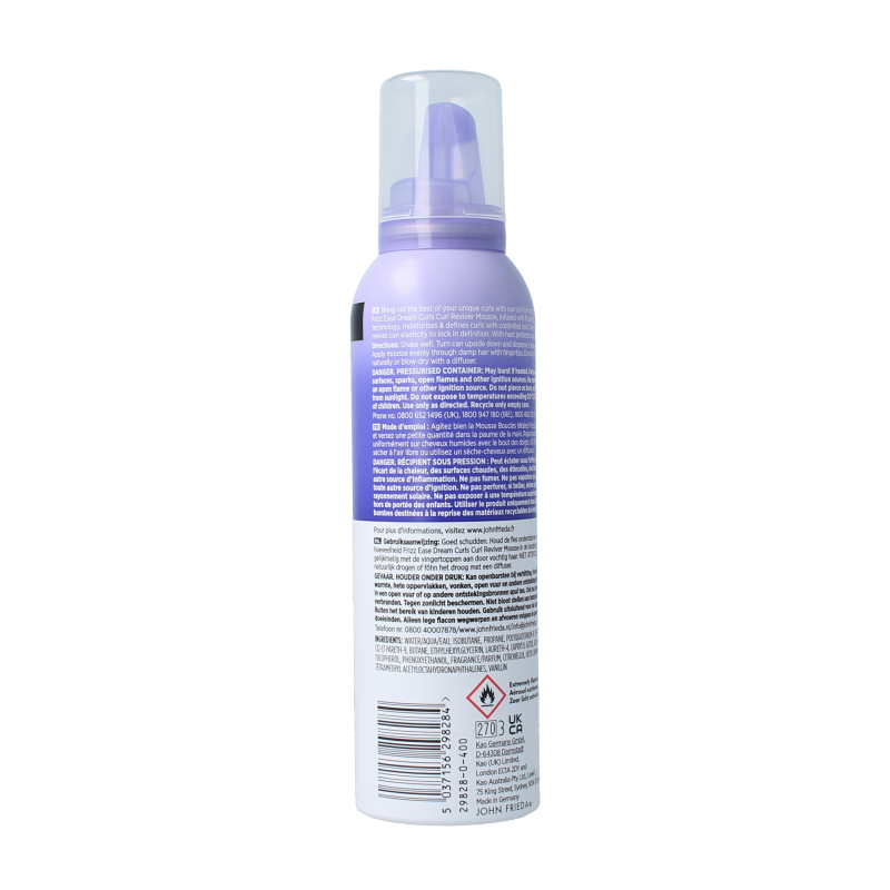 John Frieda Dream Curls Reviver Mousse in 200ml bottle, a hair styling product for defining and refreshing curly hair.