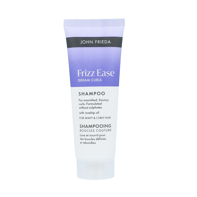 John Frieda Dream Curls shampoo 75ml bottle with label, designed for curly hair care and hair cleansing.