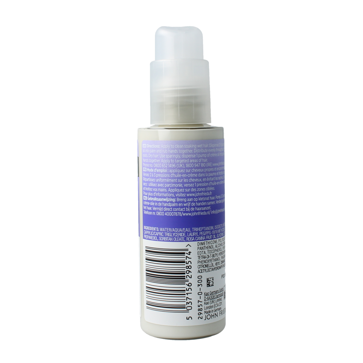 John Frieda Dream Curls nourishing hair oil in a 100ml bottle, designed to hydrate and enhance curly hair strands.