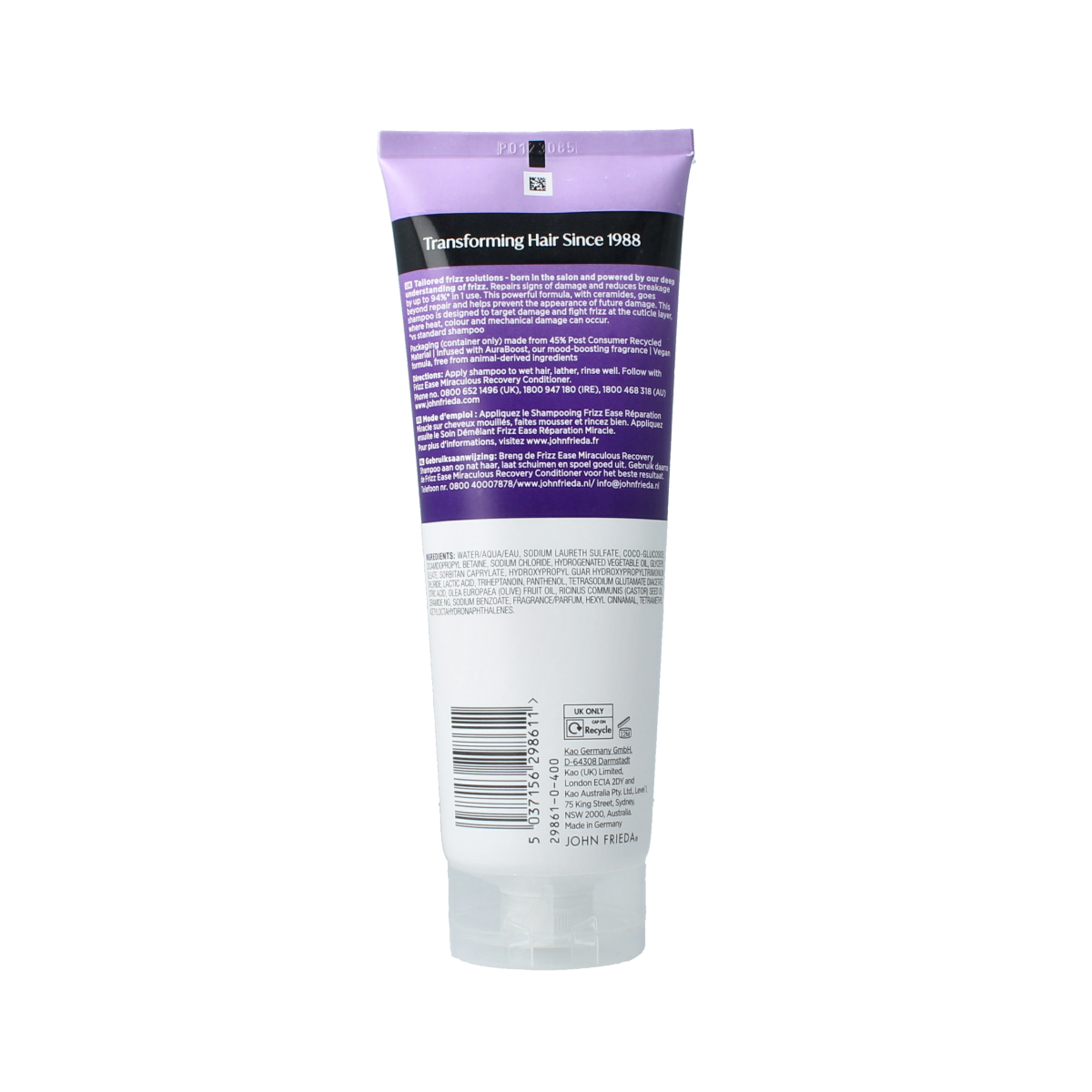 John Frieda Miraculous Recovery Shampoo 250ml bottle, showcasing the hair care product with branding and packaging details.