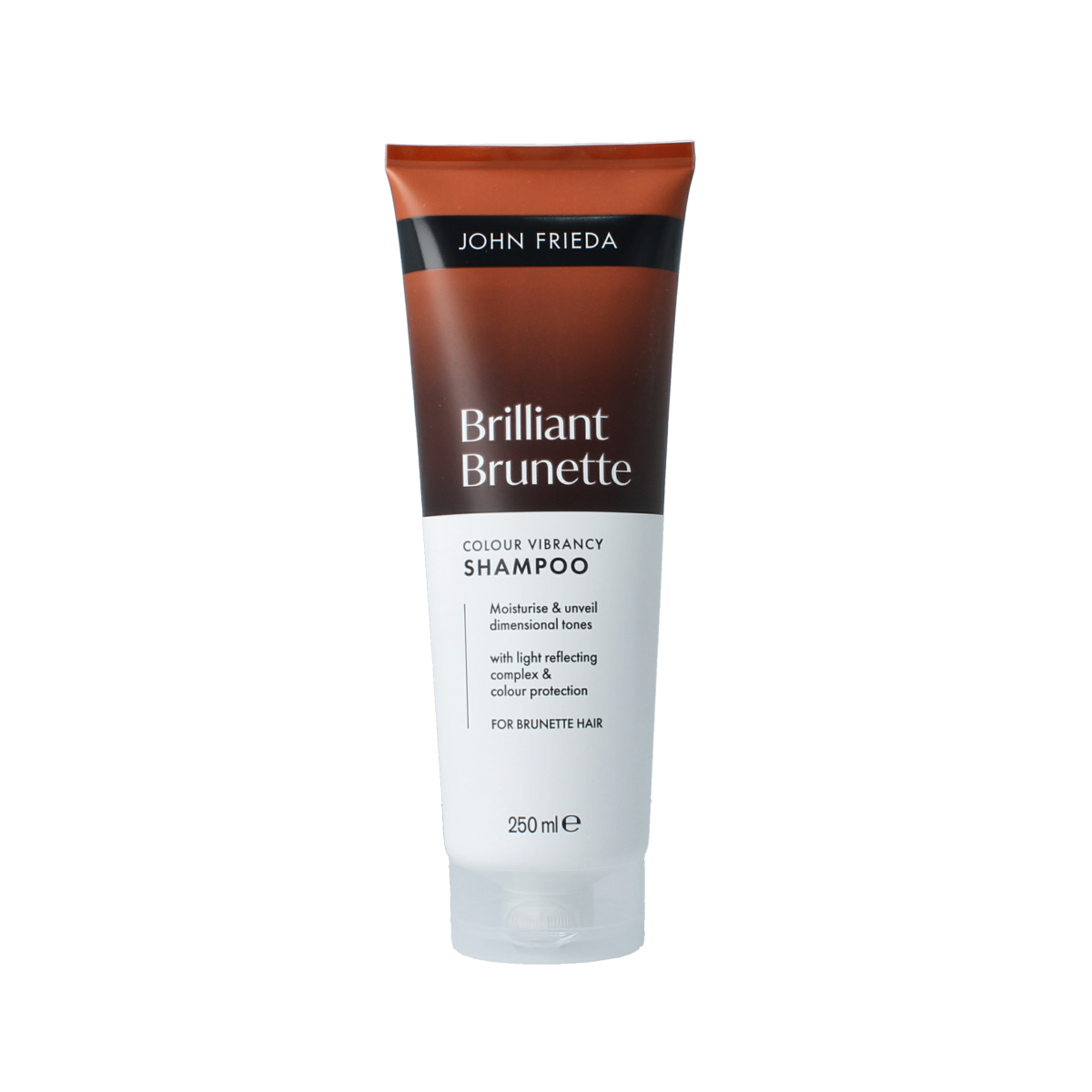 John Frieda Color Vibrancy Shampoo bottle, 250ml, for hair color protection and shine.