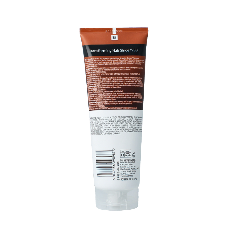 John Frieda Color Vibrancy Conditioner bottle, 250ml, for nourishing and enhancing color-treated hair.