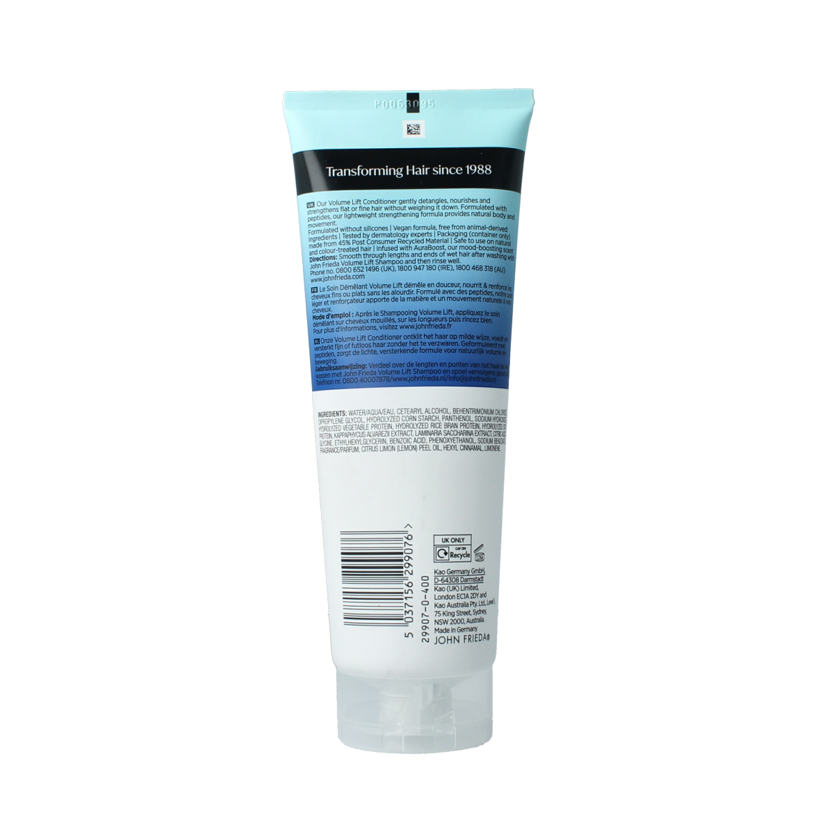 John Frieda Volume Lift lightweight conditioner in 250ml bottle, designed for hair volume and hair care.
