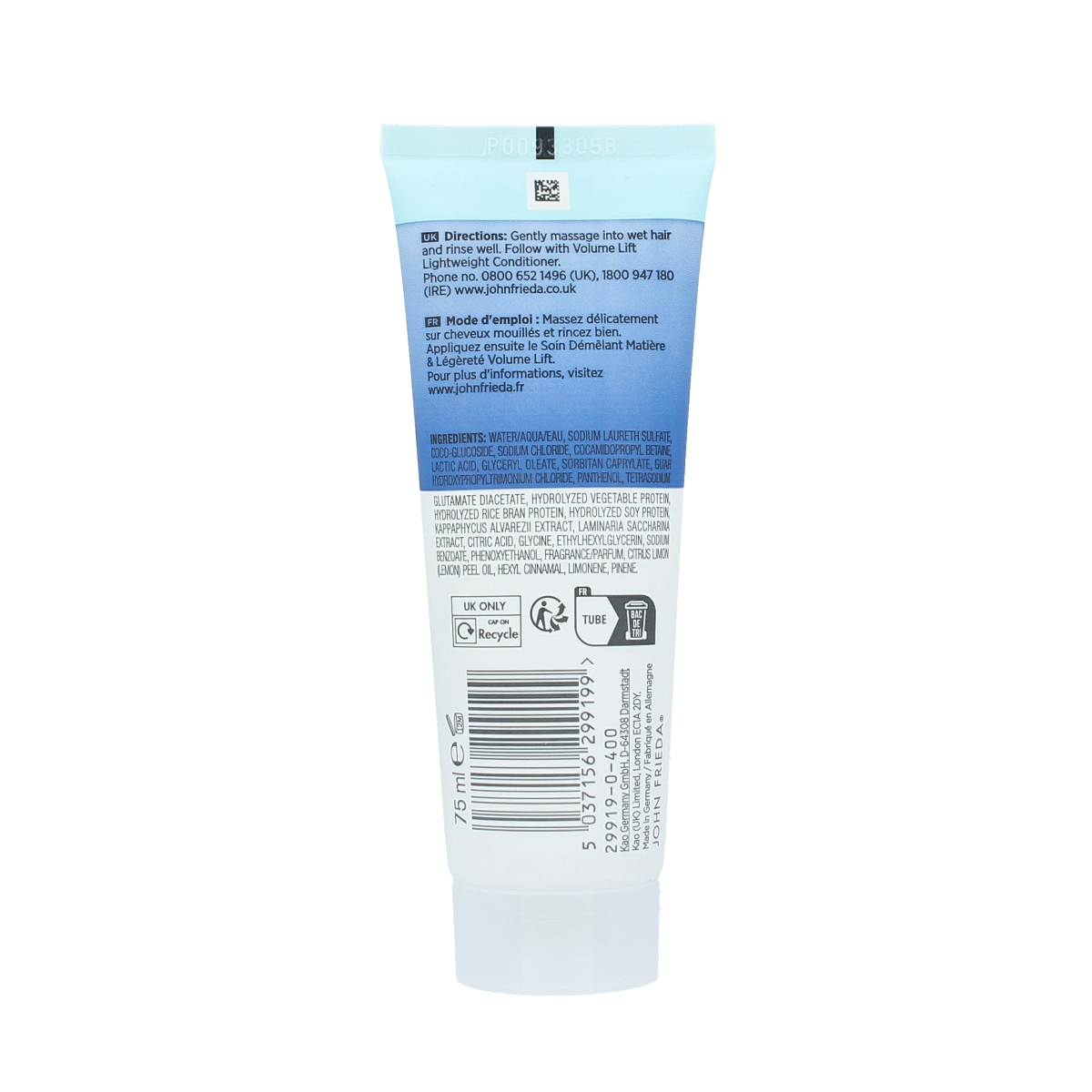 John Frieda Volume Lift Shampoo in 75ml bottle, lightweight hair care product for added volume and lift.