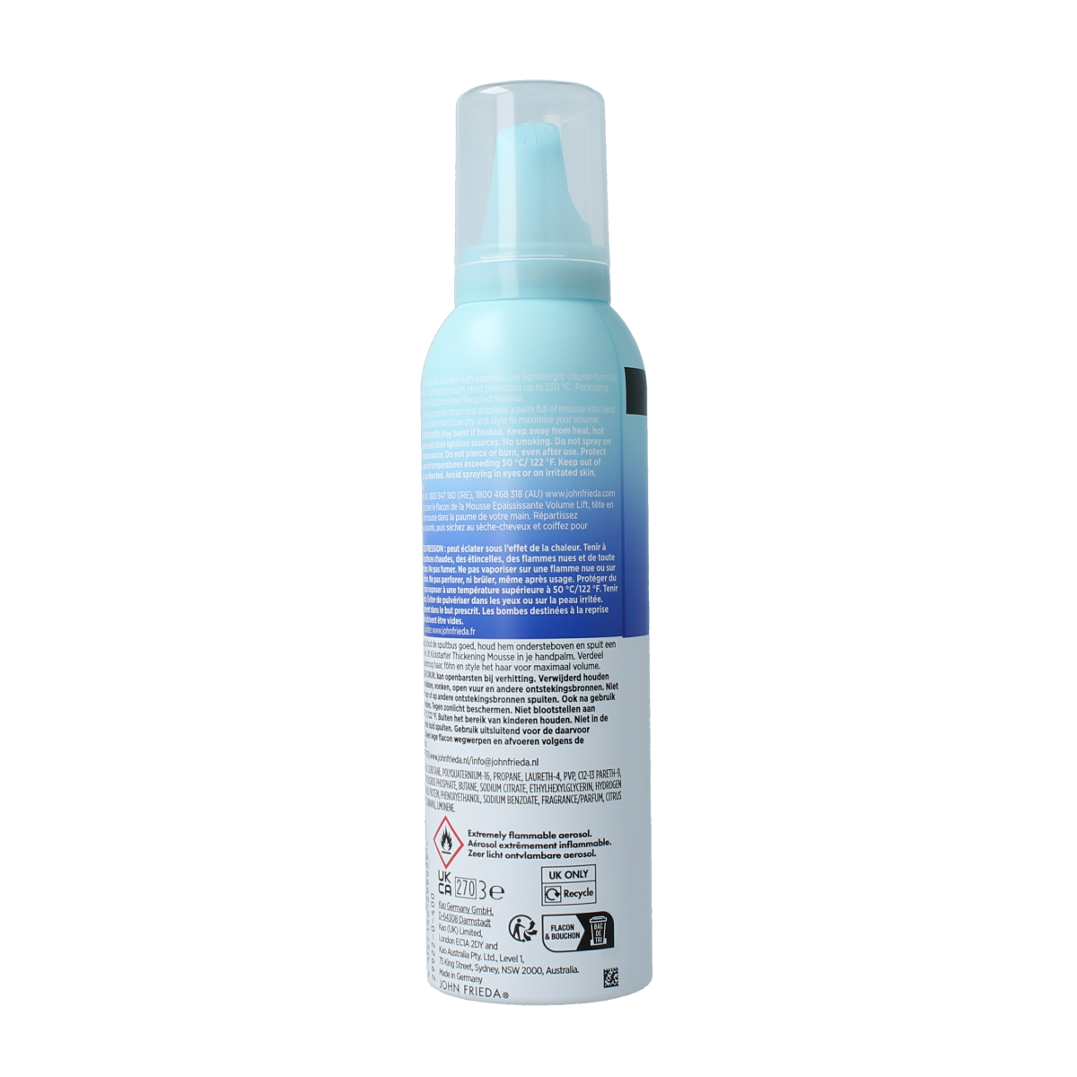 John Frieda Volume Lift thickening mousse in a 200ml bottle, designed for hair care and added volume.