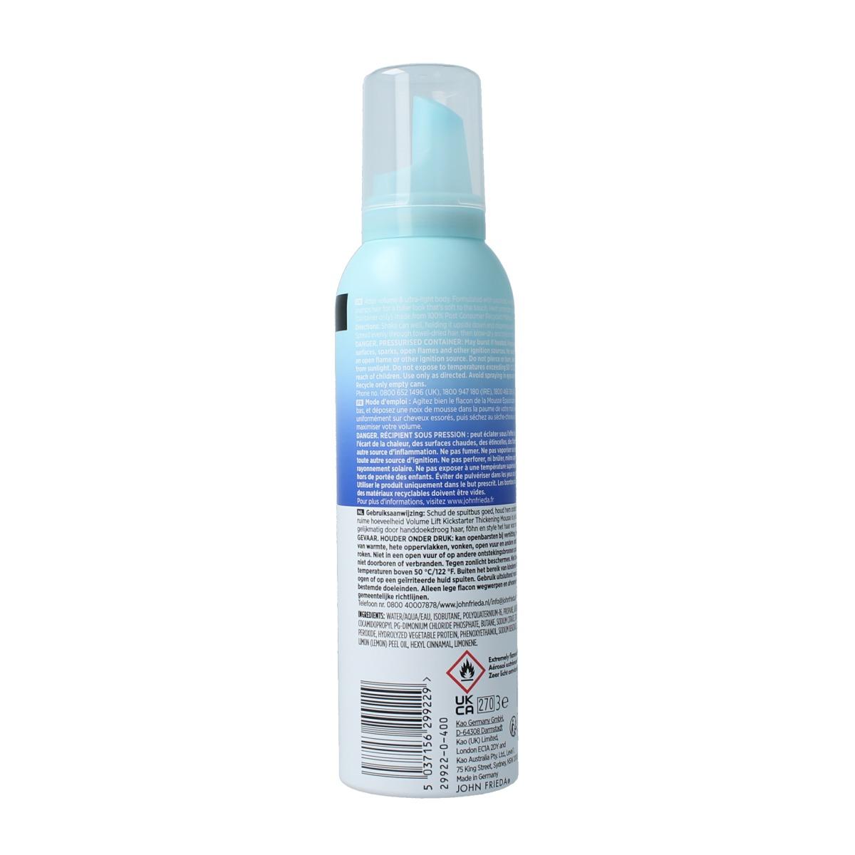 John Frieda Volume Lift thickening mousse 200ml bottle, showcasing the Haarverzorging product for added hair volume and body.