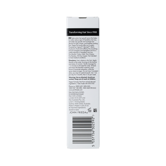 John Frieda Profiller+ scalp serum bottle, 50ml, haircare product with a sleek design for scalp and hair health.
