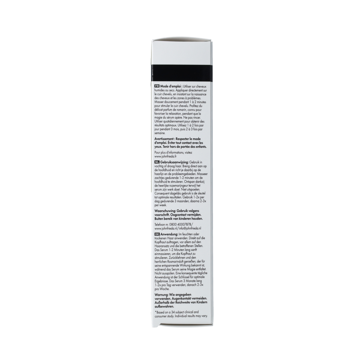John Frieda Profiller+ scalp serum 50ml bottle, haircare product for scalp health, with a sleek design and pump dispenser.