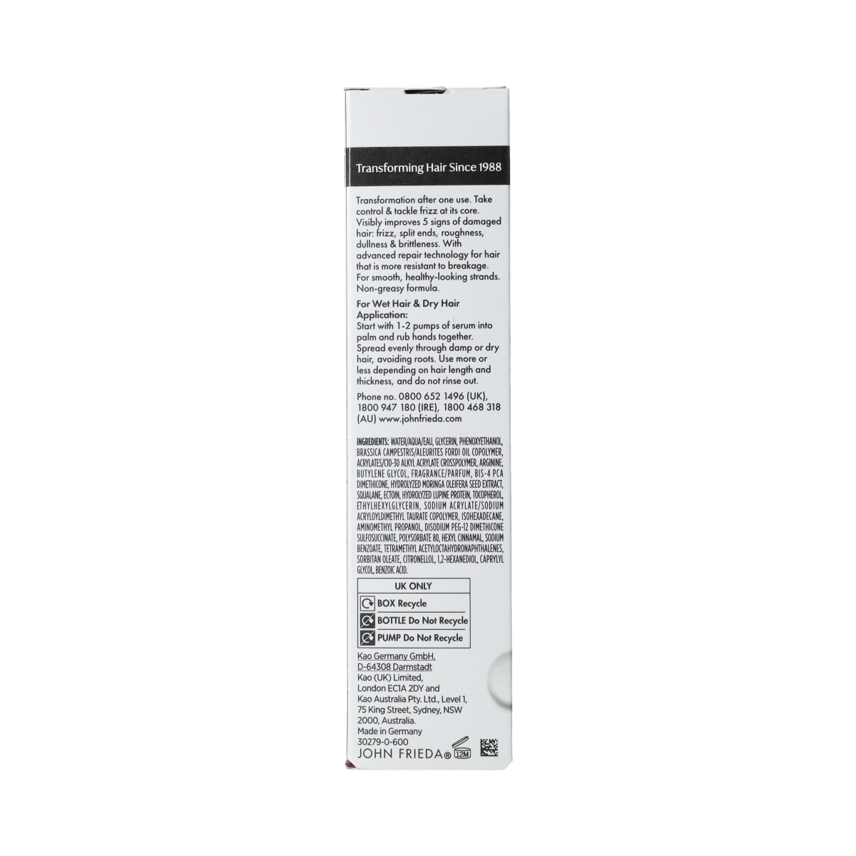 John Frieda The Rescuer serum 50ml bottle for hair care, featuring a sleek design and easy-to-use pump applicator.