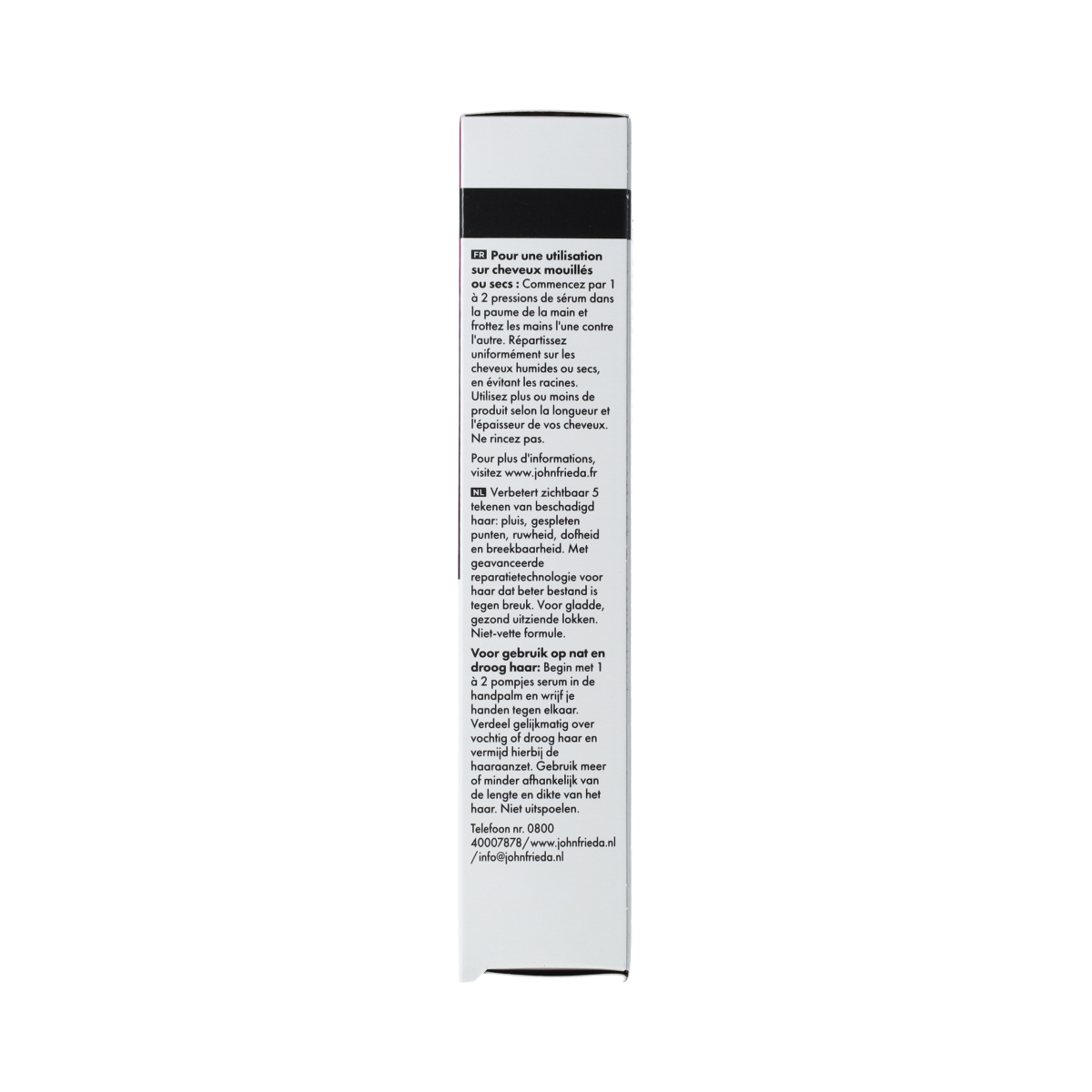 John Frieda The Rescuer serum bottle for hair care, 50ml, with a sleek design and clear labeling on the product packaging.