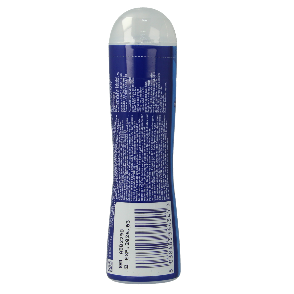 Durex Play Sensitive condom packaging with 50ml lubricant, featuring the Durex brand logo and product details.