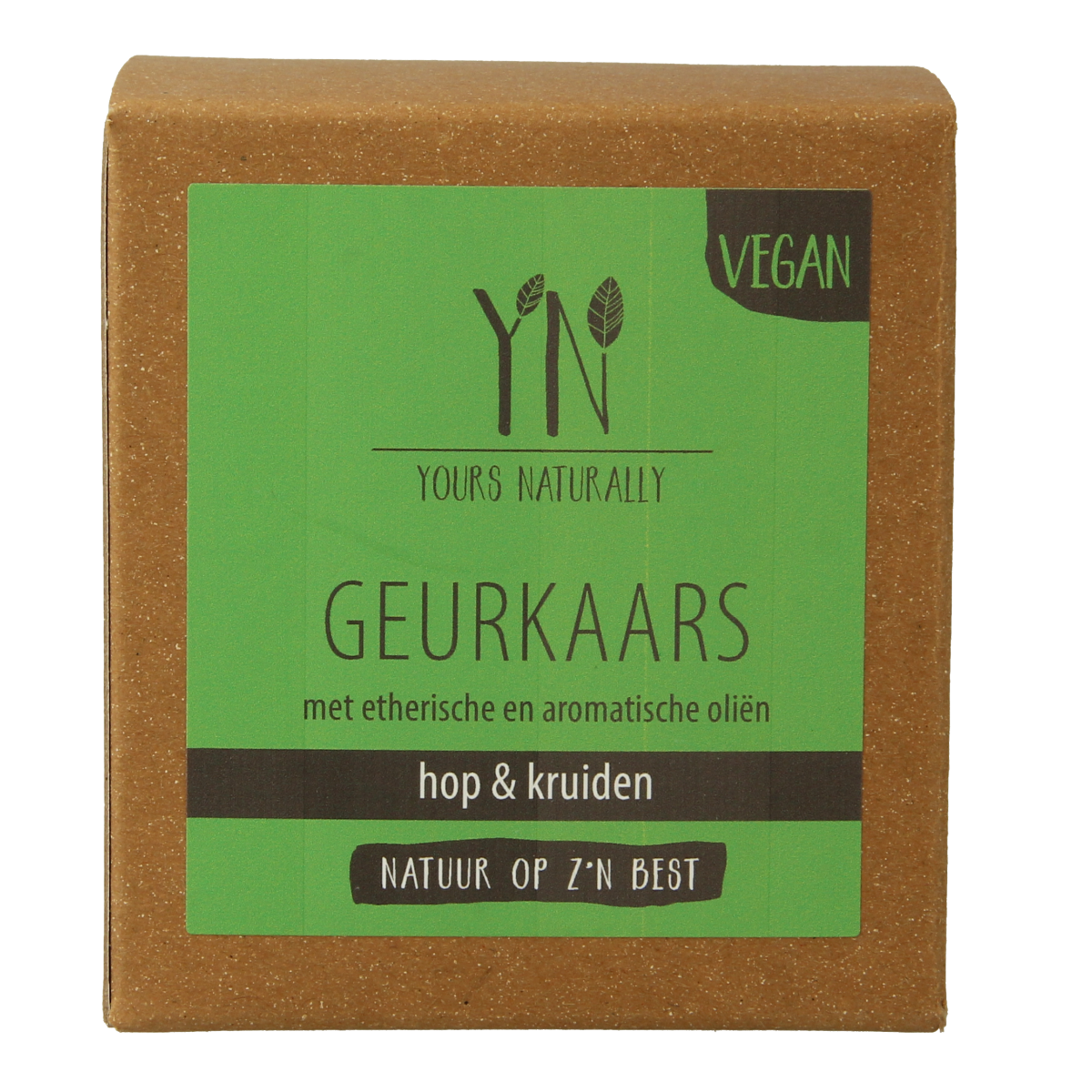 Yours Naturally glass scented candle with hop and herbs in 20cl jar, warm glow, natural aroma, cozy home decor.