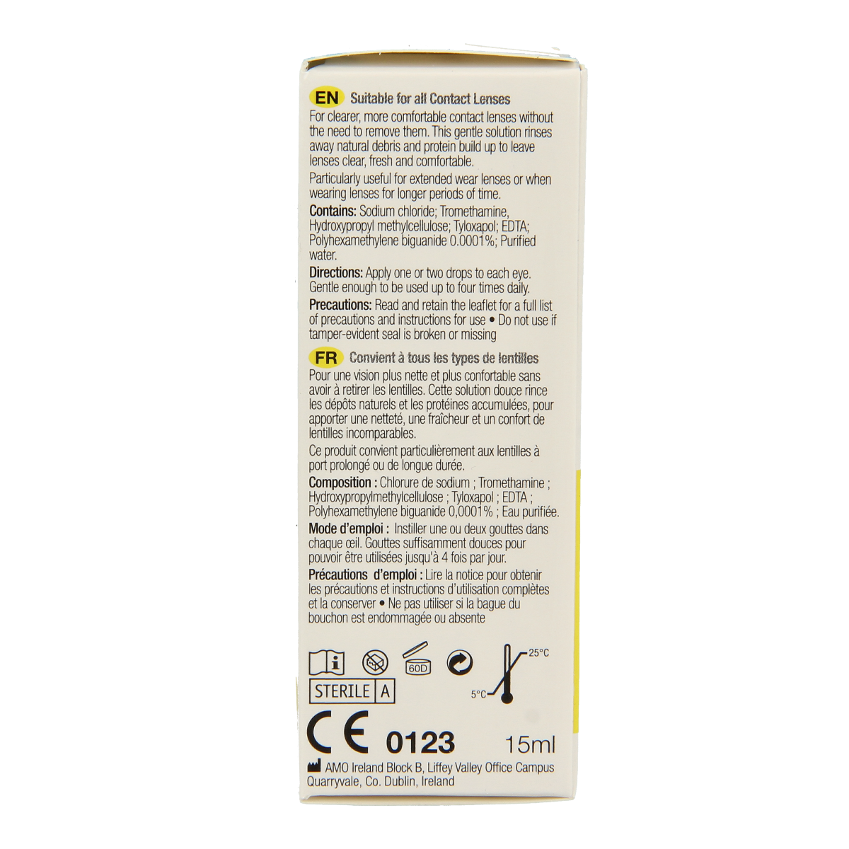 Blink N Clean eye drops bottle with 15ml eye care solution, featuring a white and blue packaging label.