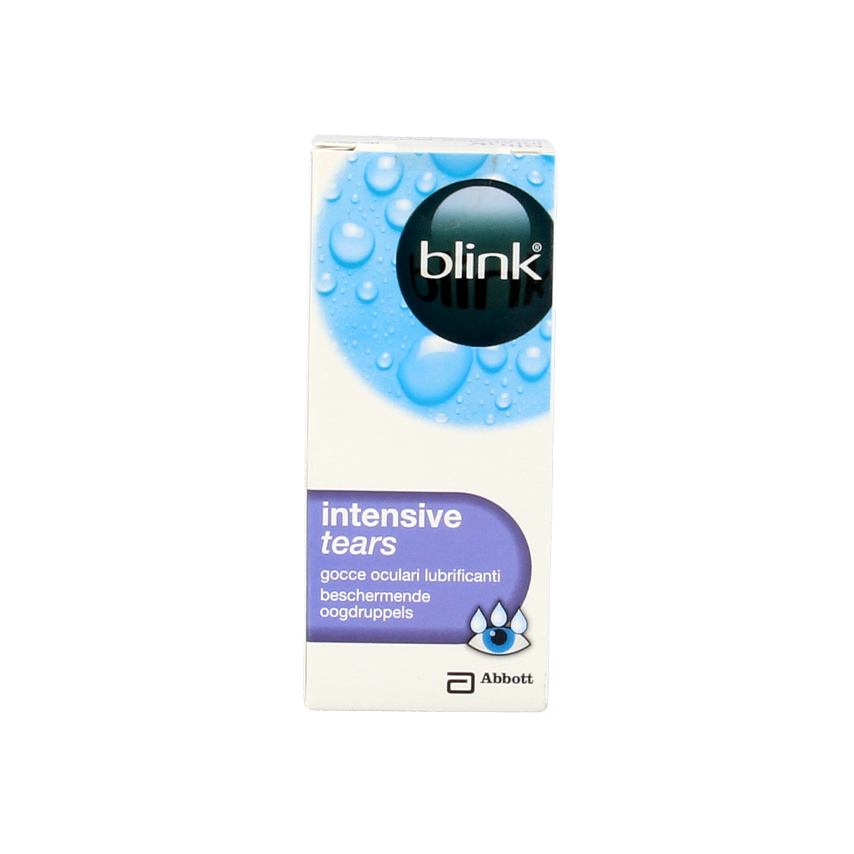 Bottle of Blink Intensive Tears eye drops in a 10ml container for eye care and hydration.