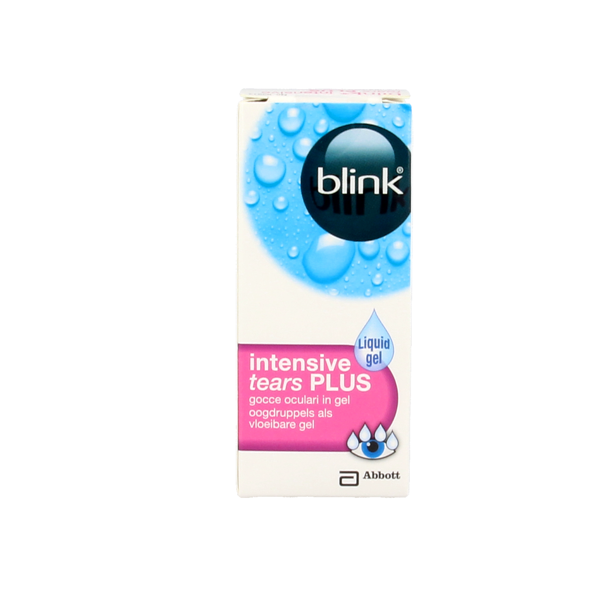 Blink Intensive Tears Plus eye drops in a 10ml bottle, designed for eye care and moisturizing dry or irritated eyes.