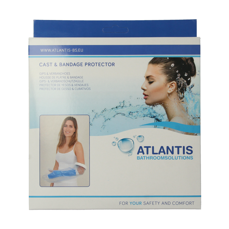 Able 2 Gipshoes half been volwassene, shower and bath protective covers, shown in white with adjustable straps.