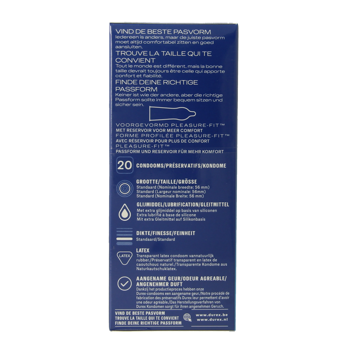 Box of 20 Durex Classic natural condoms, featuring packaging with the Durex logo and product details.