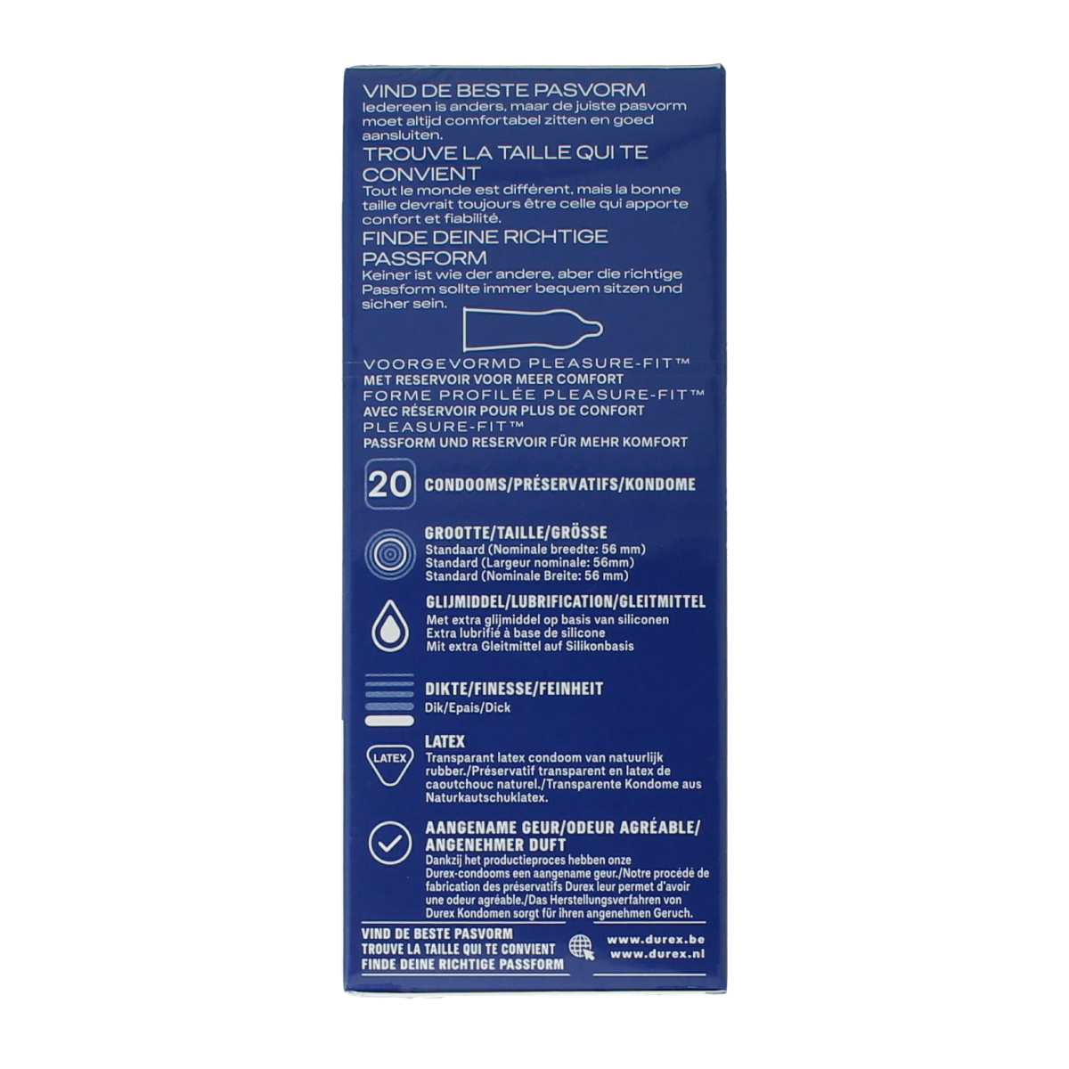 Box of Durex Extra Safe condoms, 20 pack, featuring the Durex brand logo and packaging design.