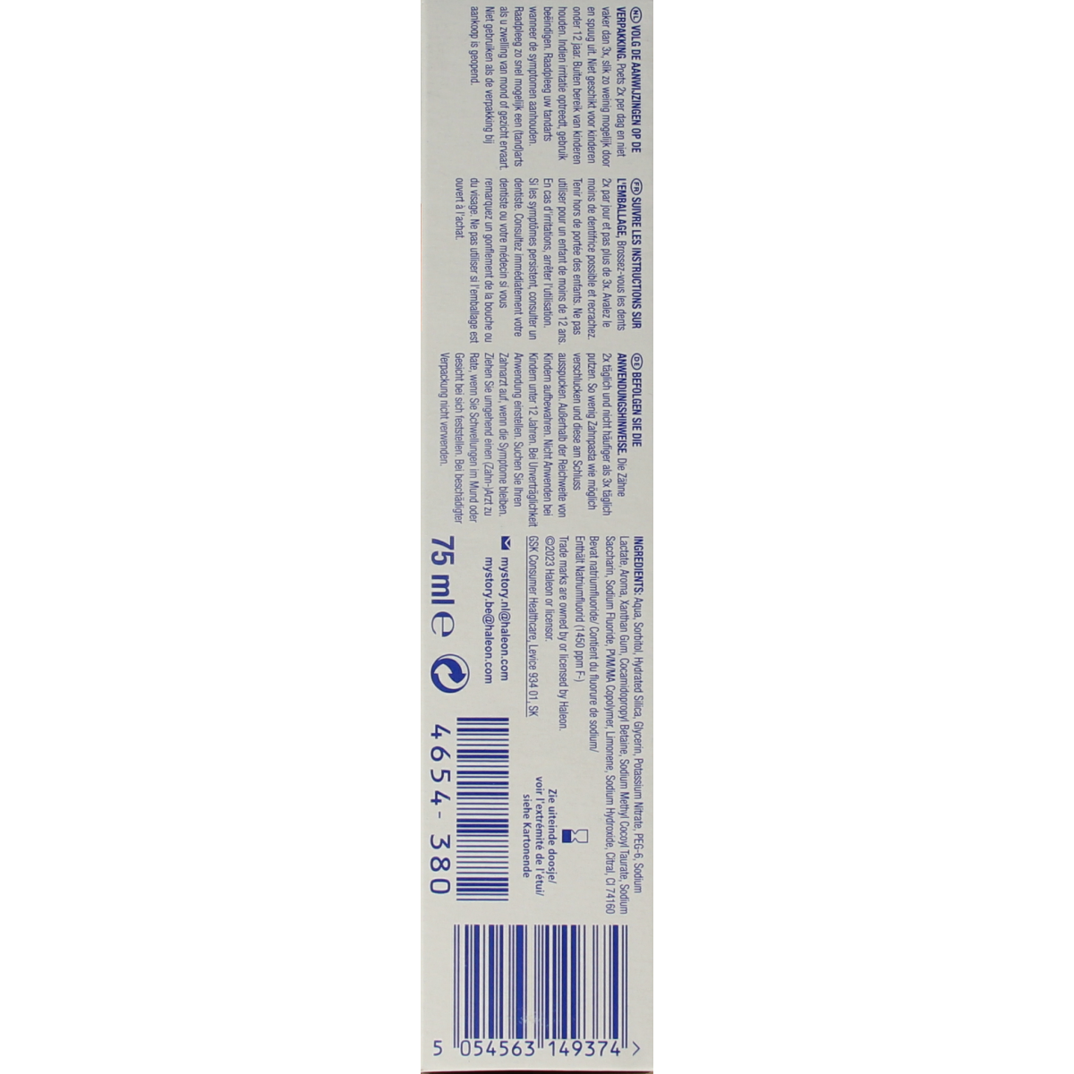 Sensodyne Fresh Mint toothpaste in a 75ml tube, designed for sensitive teeth and fresh breath.