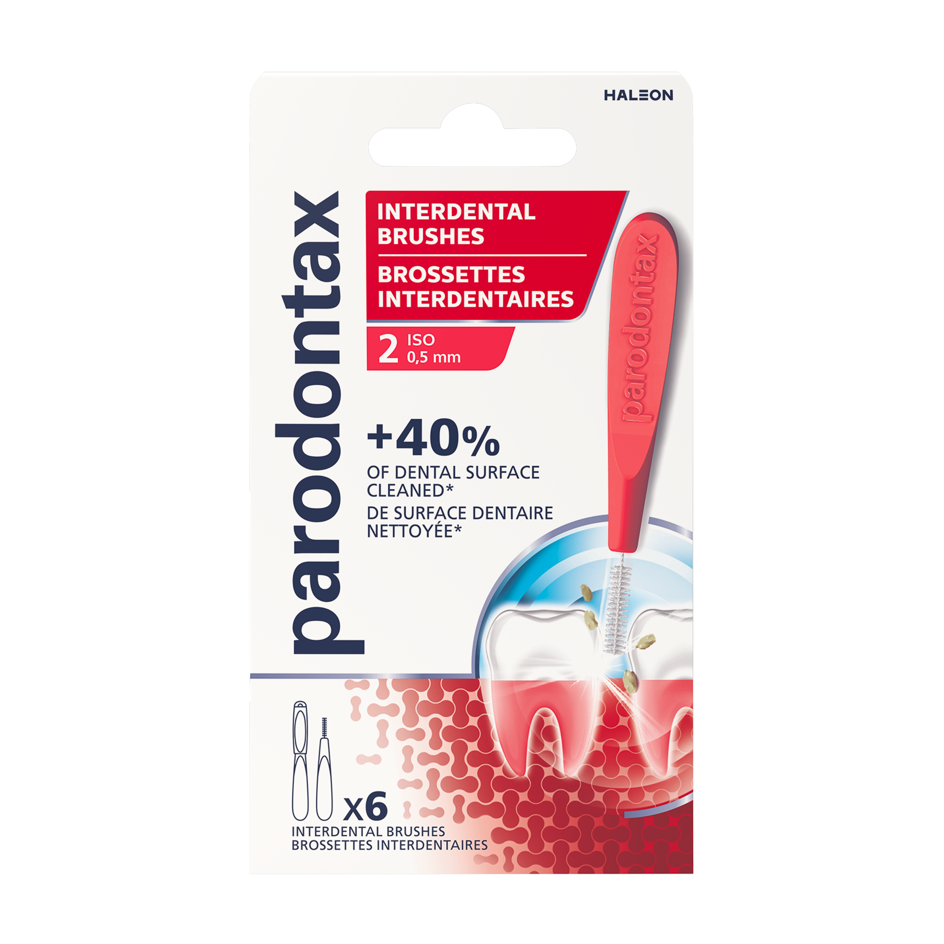 Parodontax interdental floss picks size 2, set of 6, designed for effective cleaning between teeth with dental care brand.