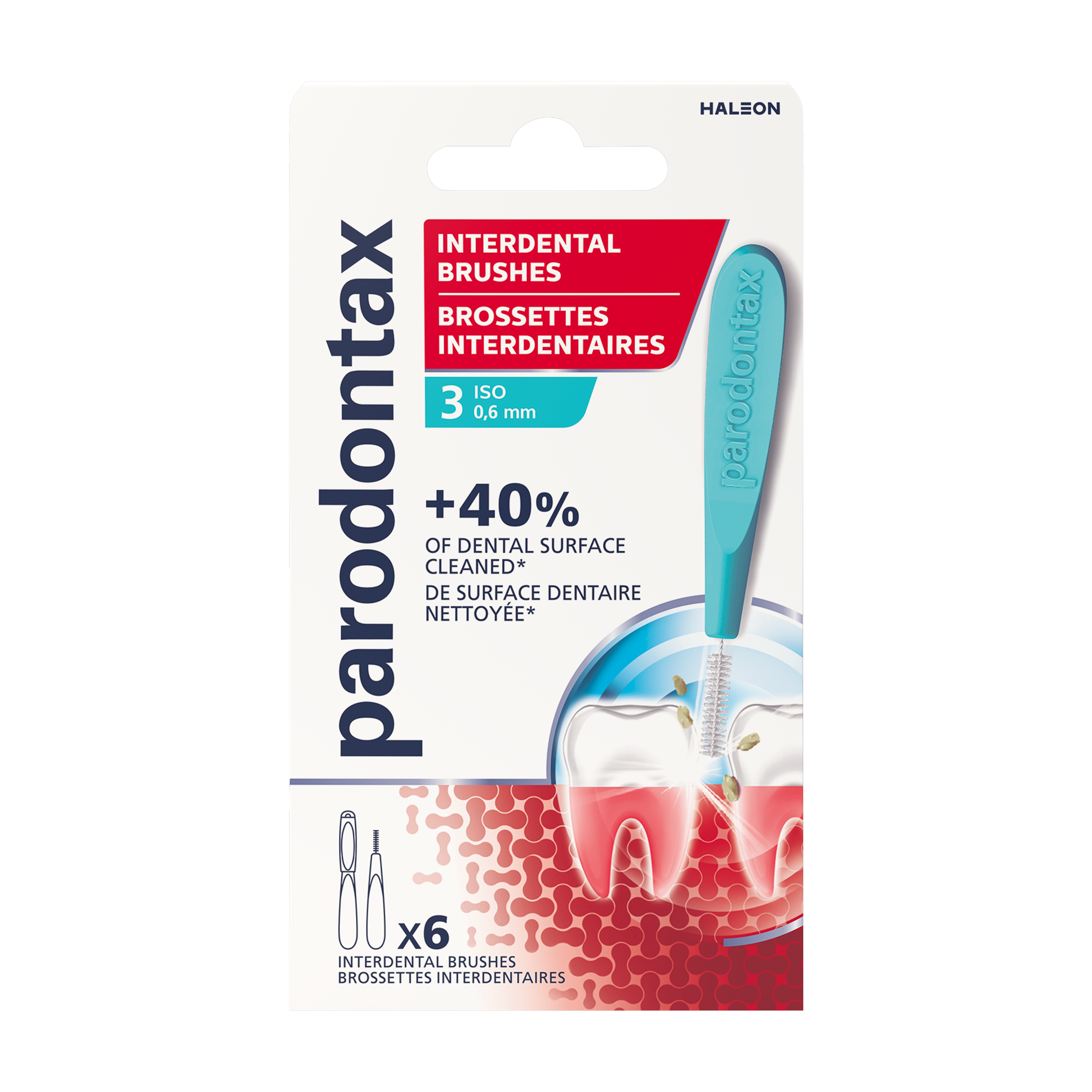 Parodontax Interdental size 3 teeth cleaners and picks, 6-pack, with compact design for effective interdental cleaning.