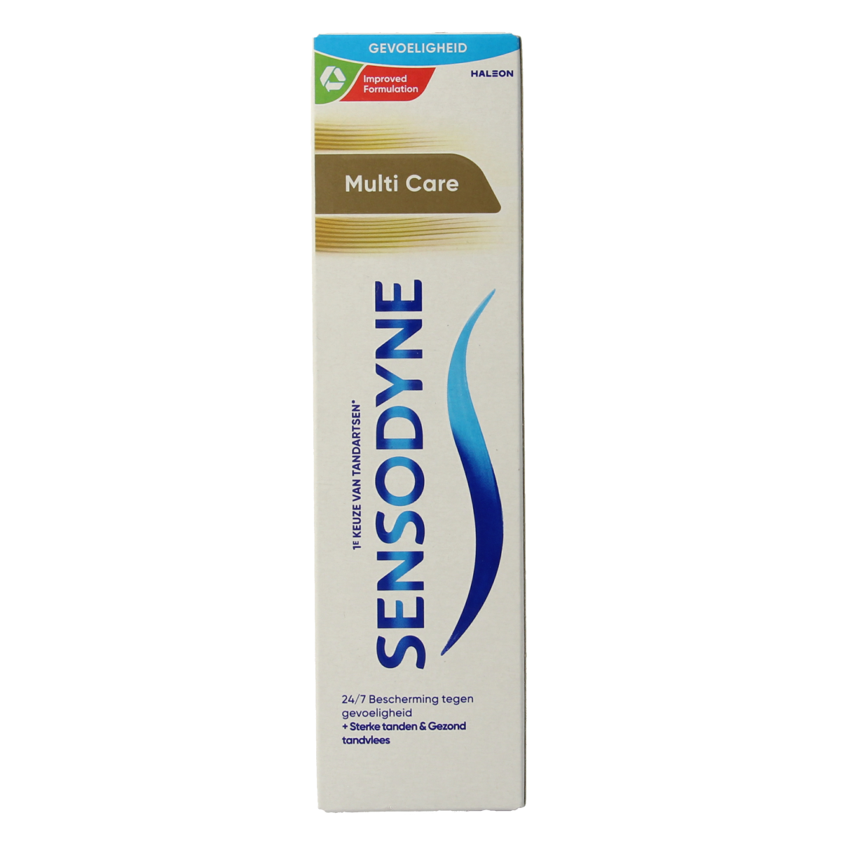 Sensodyne Multicare toothpaste in a 75ml tube, designed for sensitive teeth and oral health.