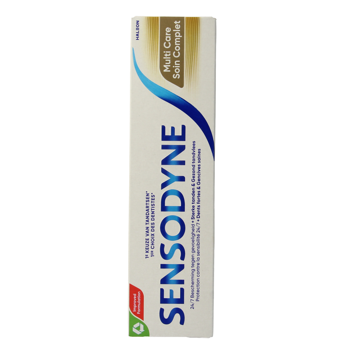 Sensodyne Multicare toothpaste tube, 75ml, showing the Sensodyne logo and product packaging on a white background.