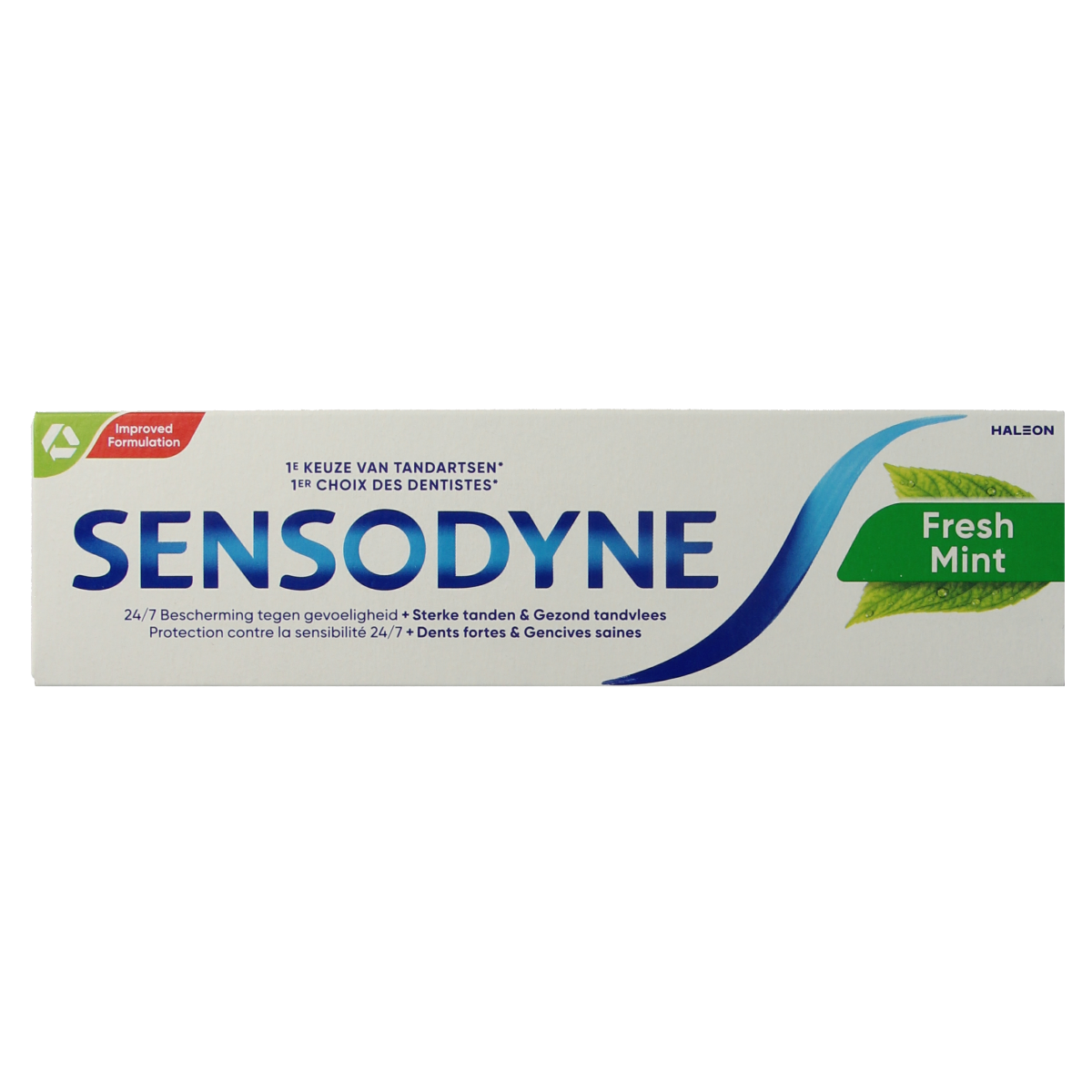 Sensodyne Fresh Mint toothpaste 75ml tube showing the toothpaste packaging with mint flavor branding.