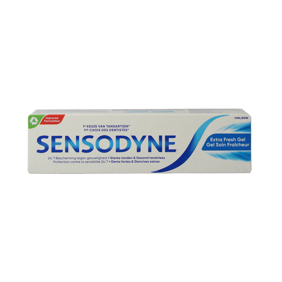 Sensodyne Extra Fresh Gel toothpaste in a 75ml tube, designed for sensitive teeth and fresh breath.