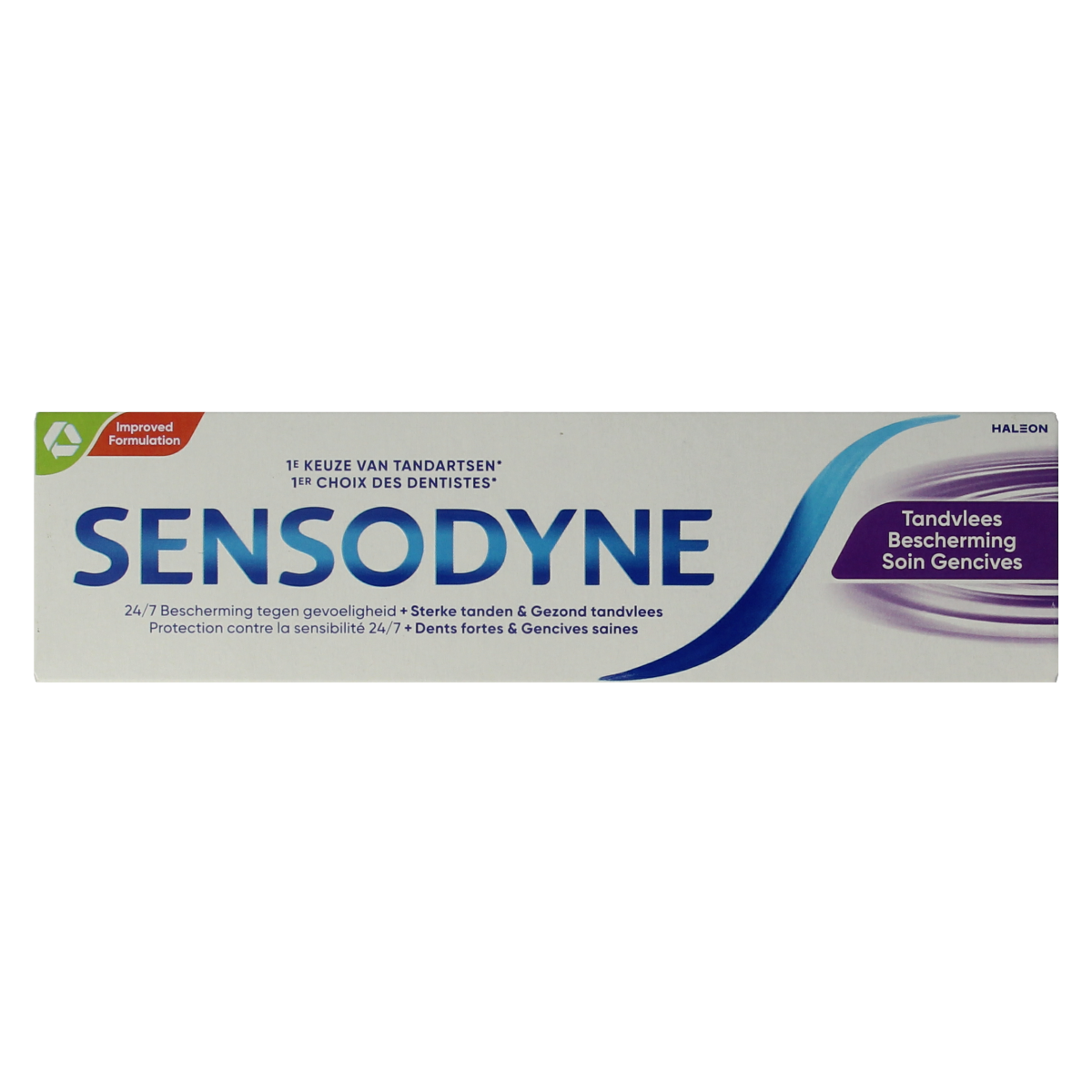 Sensodyne Tandvleesbescherming tandpasta in 75ml tube, designed for sensitive gums and oral health.