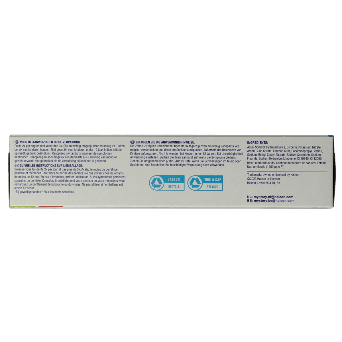 Sensodyne tandpasta voor tandvleesbescherming, 75 ml tube, fluoride toothpaste for sensitive teeth and gum care.