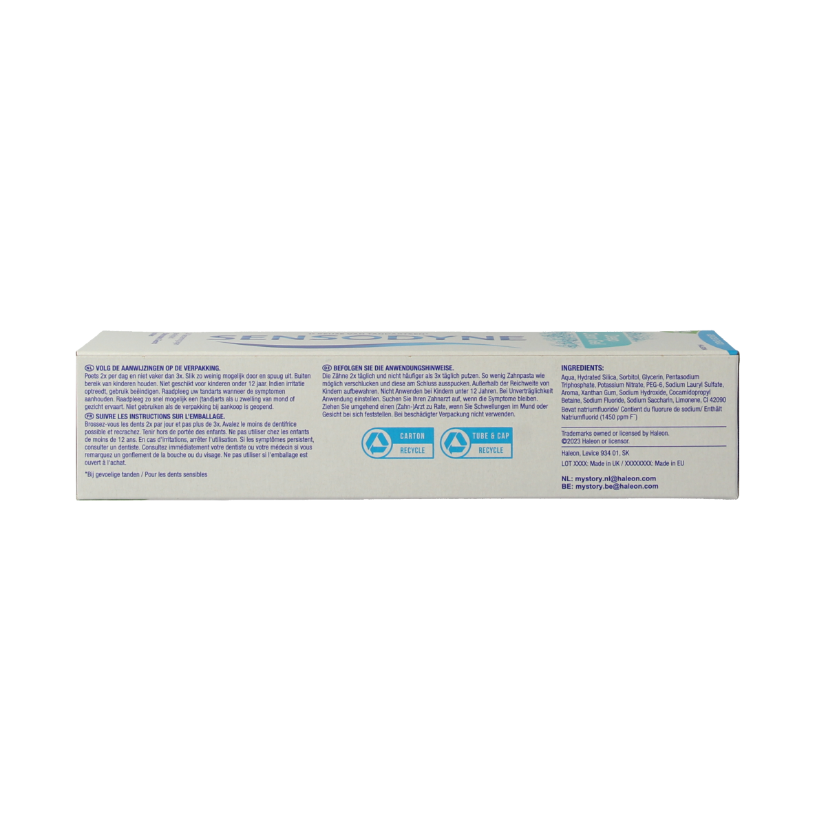 Sensodyne deep clean gel toothpaste in 75ml tube, featuring a white and blue packaging design.
