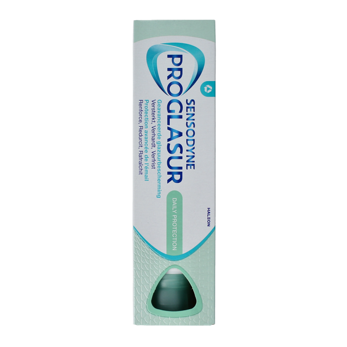 Sensodyne daily protection toothpaste in 75ml tube, gentle for sensitive teeth, with Proglasur formula for everyday oral care.