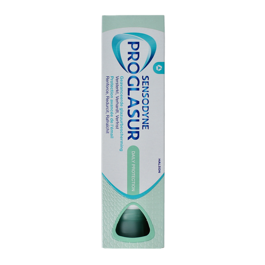 Sensodyne daily protection toothpaste in 75ml tube, gentle for sensitive teeth, with Proglasur formula for everyday oral care.
