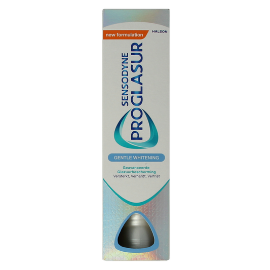 Sensodyne Gentle White toothpaste in a 75ml tube, designed for sensitive teeth and whitening, with a clean, white packaging.