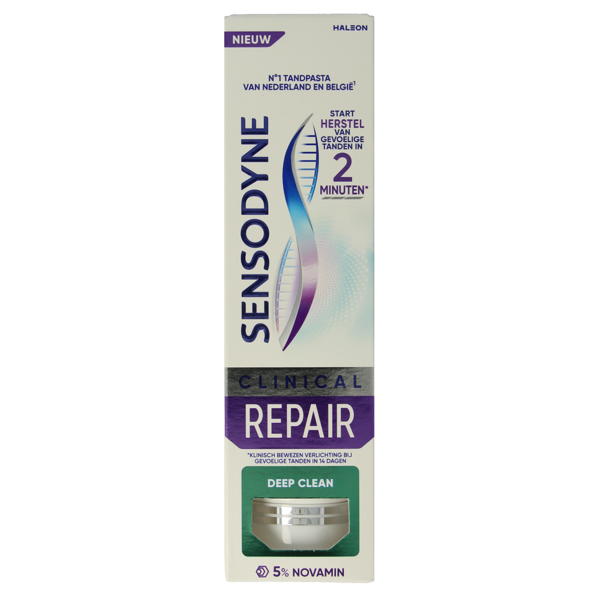 Sensodyne Clinical Repair Deep Clean toothpaste in a 75ml tube, designed for sensitive teeth and deep cleaning.