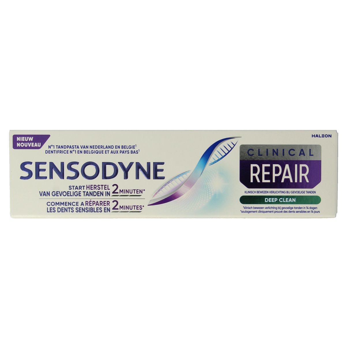 Sensodyne Clinical Repair Deep Clean toothpaste tube, 75ml, designed for sensitive teeth and deep cleaning.