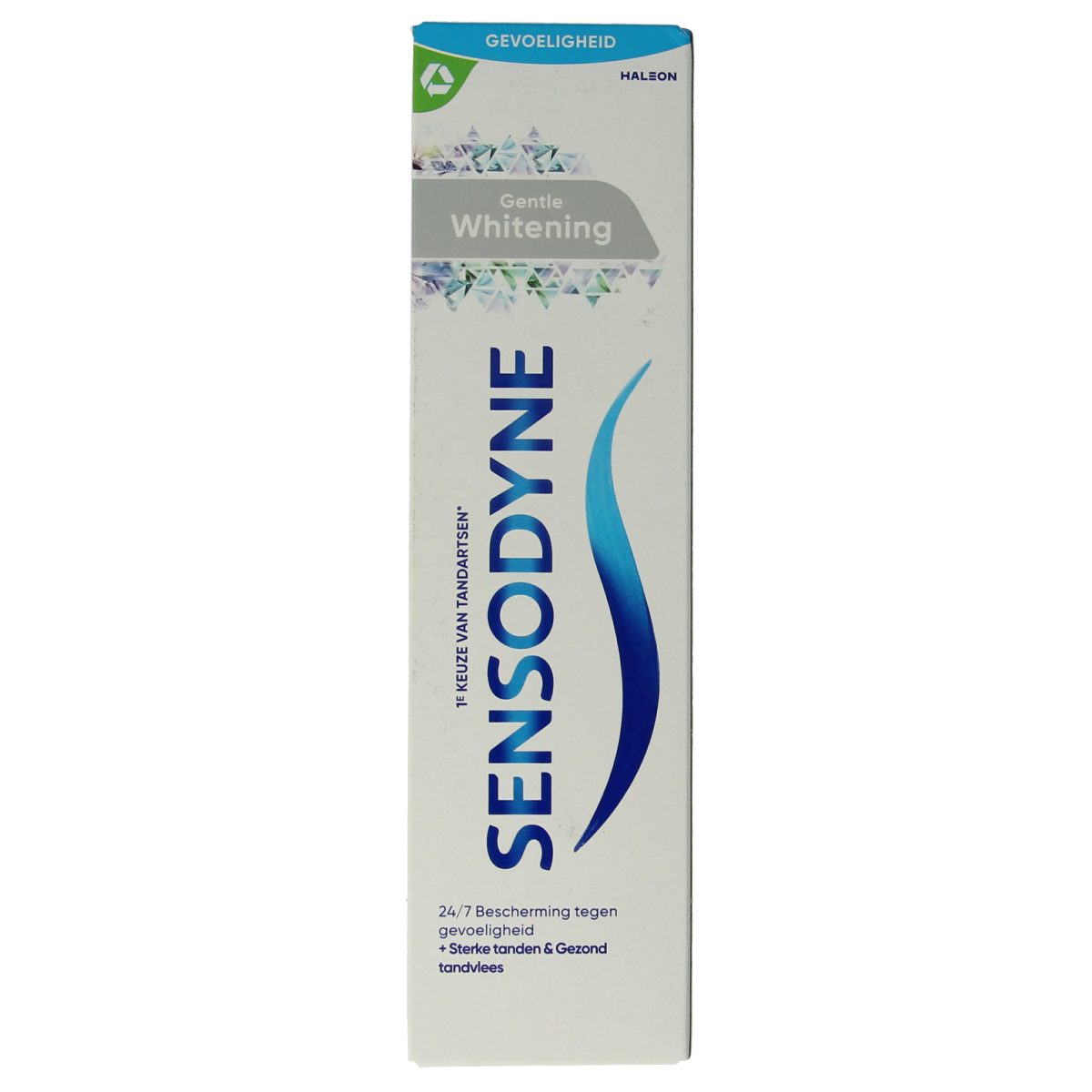 Sensodyne gentle whitening toothpaste in 75ml tube, featuring mild whitening formula and Sensodyne branding.