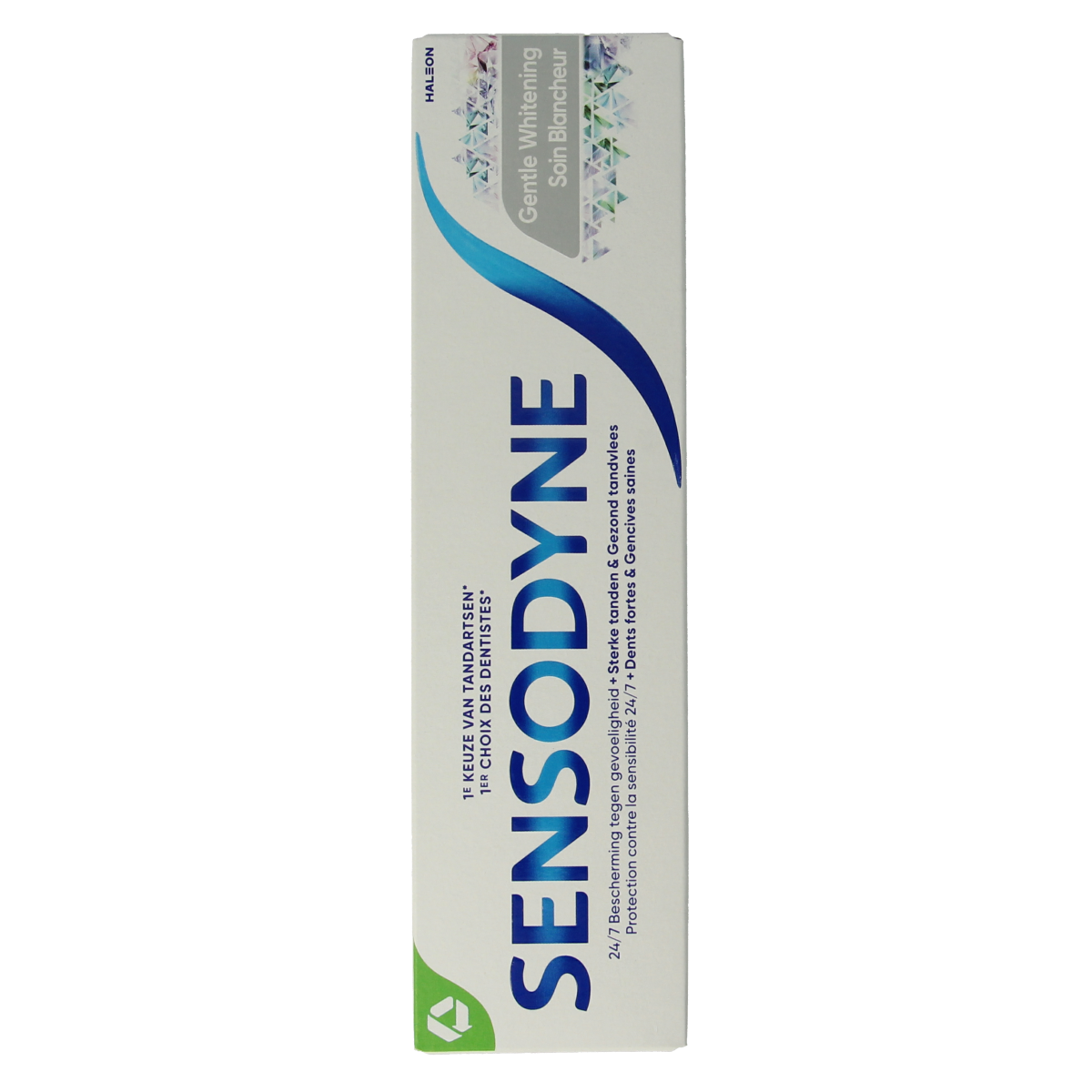 Sensodyne gentle whitening toothpaste in 75ml tube, designed for sensitive teeth and enamel whitening.