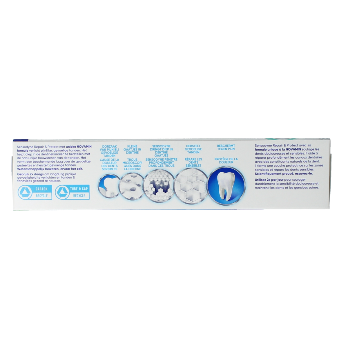 Sensodyne Repair & Protect Extra Fresh toothpaste in 75ml tube, designed for sensitive teeth and cavity protection.