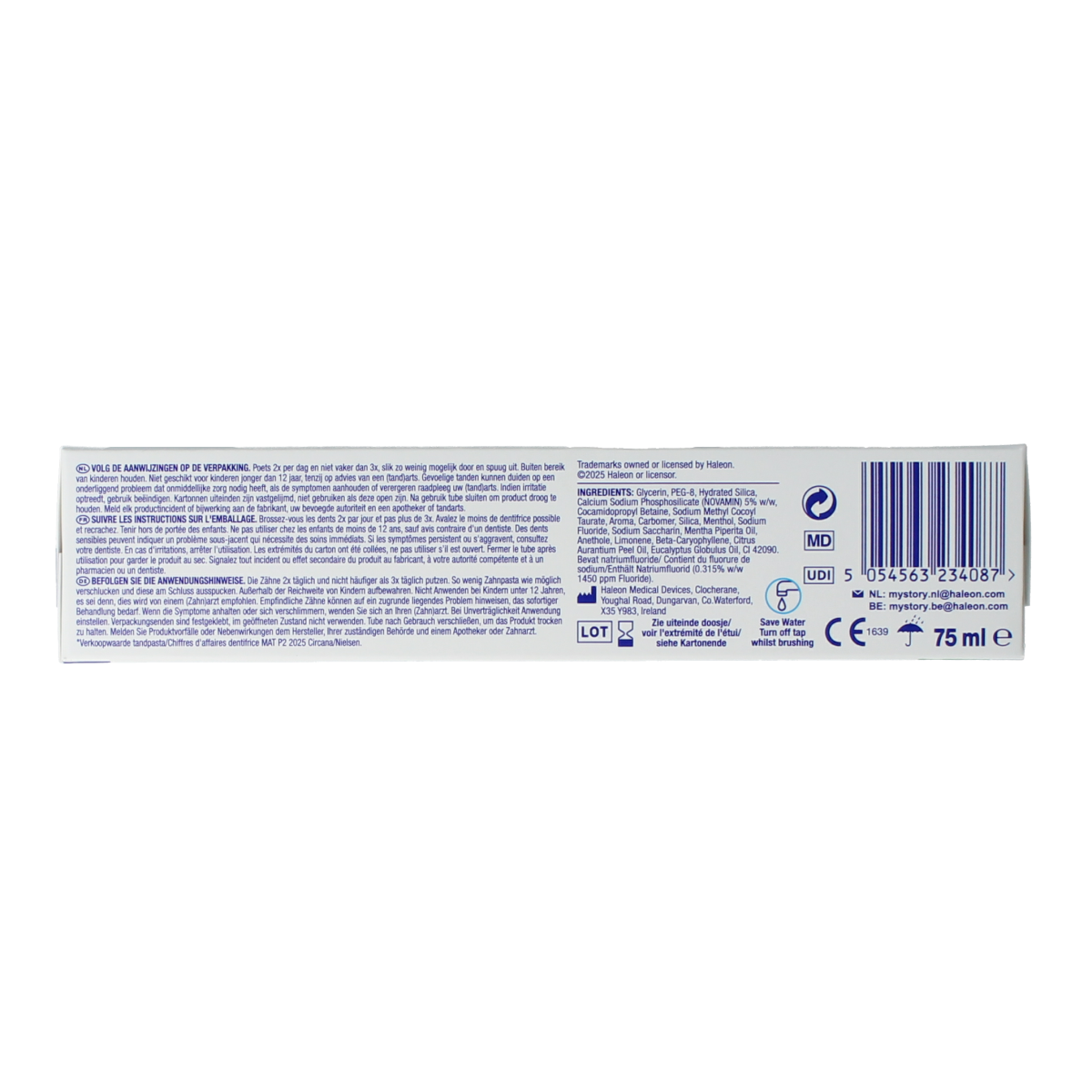 Sensodyne Repair & Protect whitening toothpaste in a 75ml tube, designed for sensitive teeth and enamel repair.