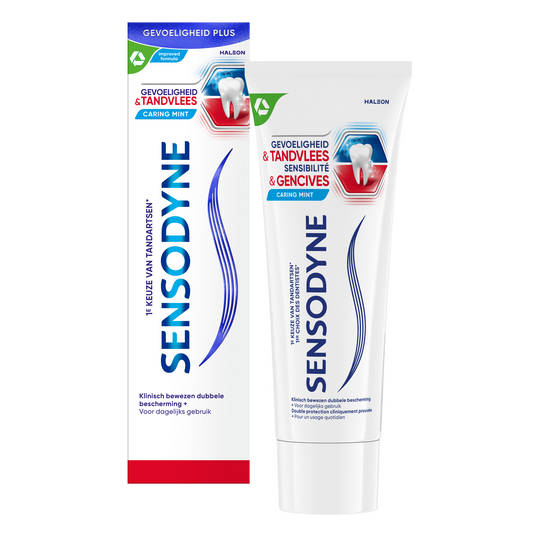 Sensodyne toothpaste for sensitive teeth and gums, 75ml tube, showing the toothpaste tube with Sensodyne branding and label