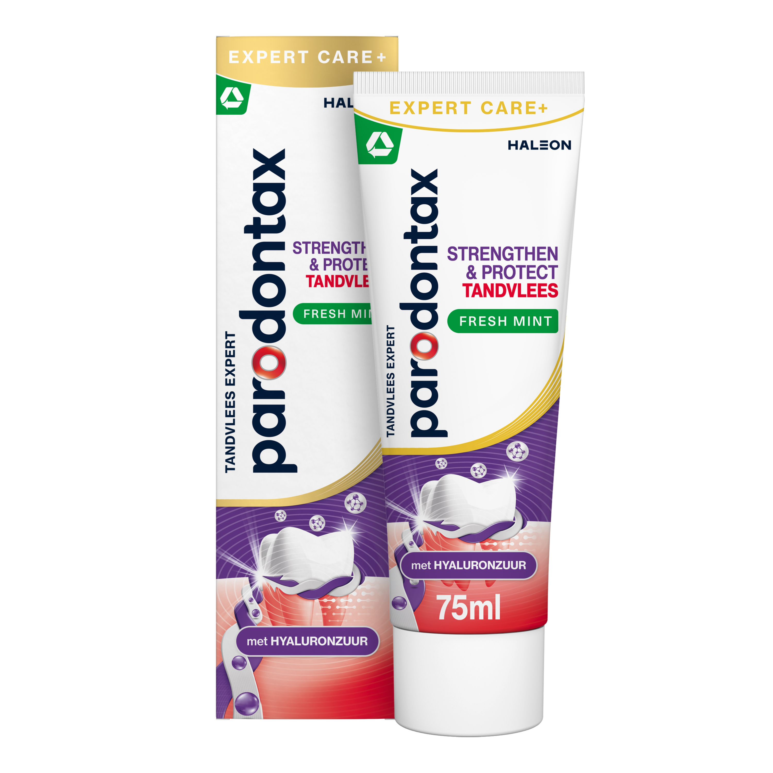 Parodontax Freshmint toothpaste in 75ml tube, designed to strengthen and protect teeth with a fresh mint flavor.