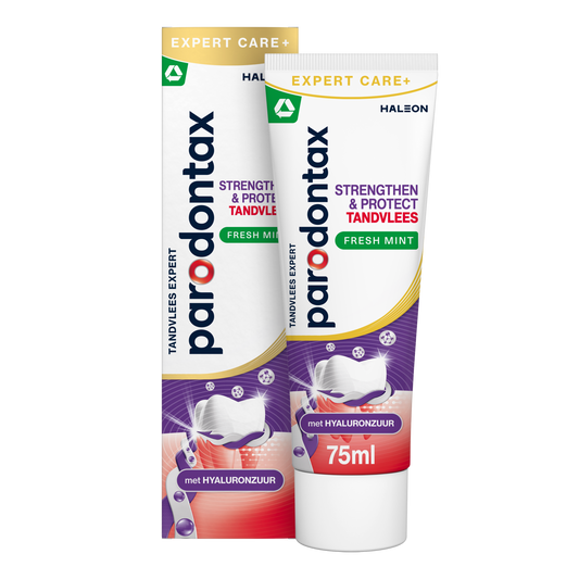 Parodontax Freshmint toothpaste in 75ml tube, designed to strengthen and protect teeth with a fresh mint flavor.