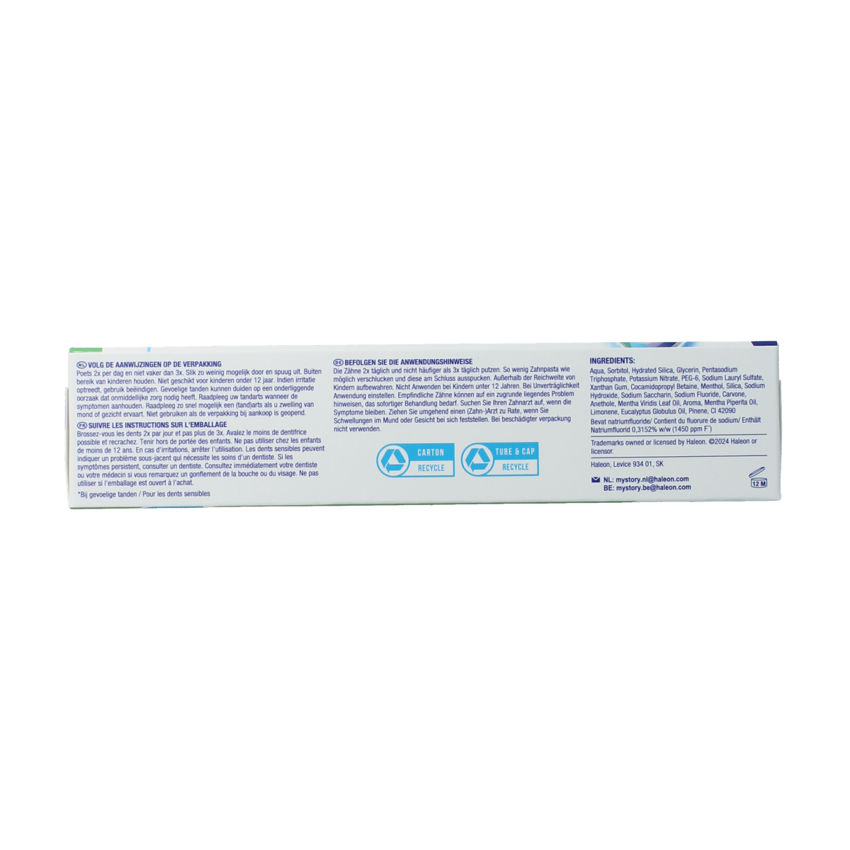 Sensodyne Complete Protection toothpaste, 75ml tube, in a white and blue packaging with the Sensodyne logo visible.